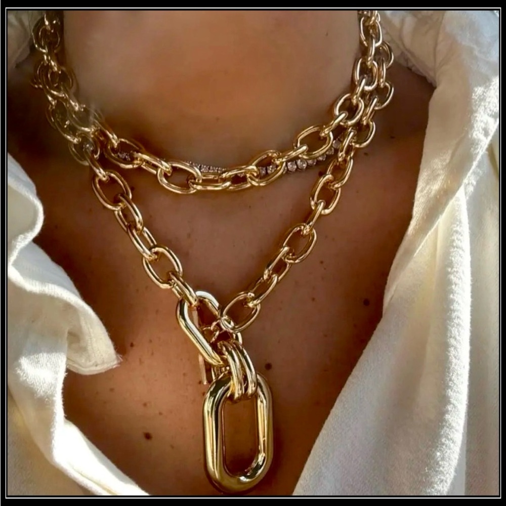 Clearance! NEW CHUNKY GOLD INTERLOCK CHAIN LINK OVAL TOGGLE NECKLACE